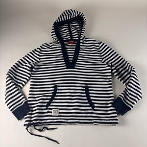 Women's  Medium Pullover Sweatshirt Hooded Navy White Stripe Chaps Denim‎